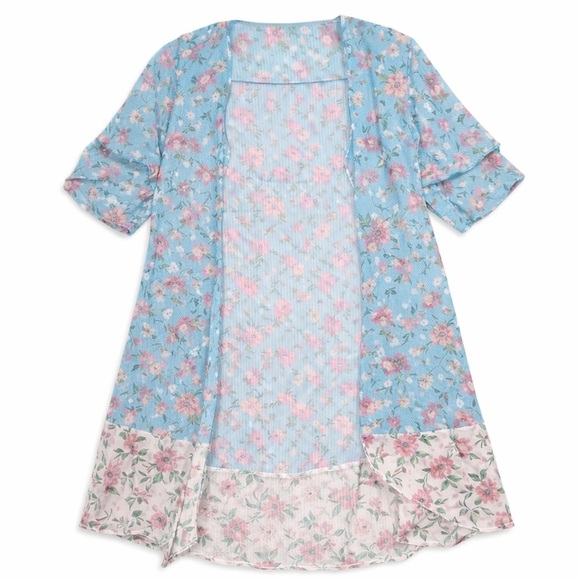 Belle Du Jour Sweaters - GIRLS SMALL BLUE AND PINK KIMONO